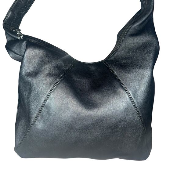 Americana by Sharif Metallic Gray Leather Shoulder Crossbody Bag Slouchy Chic - Picture 5 of 16